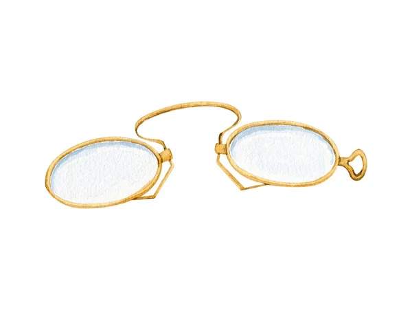 Aquarell Vintage Gold Brille — Stockfoto