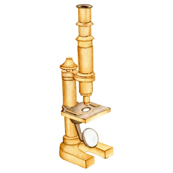 Акварель с золотым микроскопом — стоковое фото