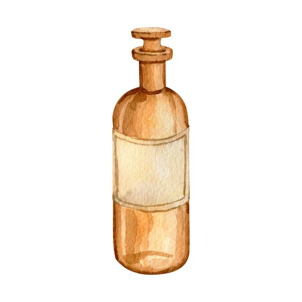 Akwarela vintage boho brązowy szklana butelka — Zdjęcie stockowe