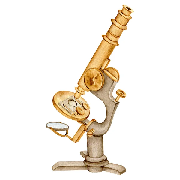 Акварель с золотым микроскопом — стоковое фото