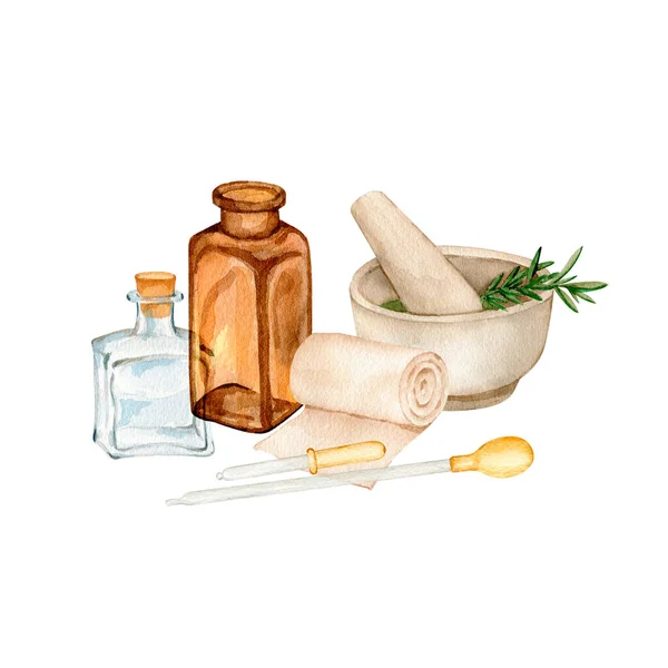 Watercolor vintage medical composition — Stock Photo, Image