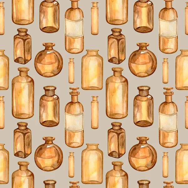 Akwarela vintage boho brązowy szklana butelka — Zdjęcie stockowe