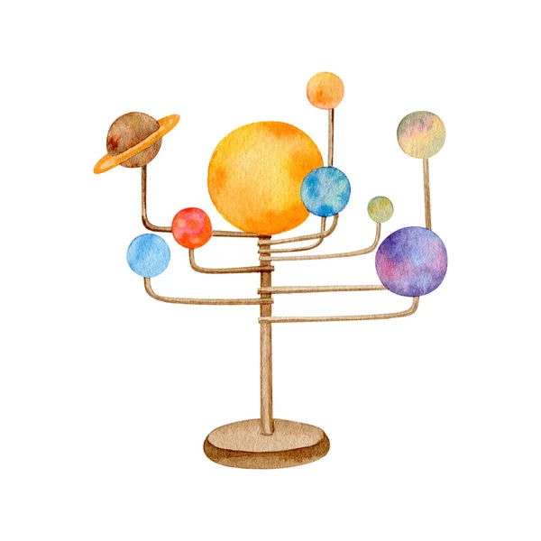 Waterverf zonnestelsel model wereldbol — Stockfoto