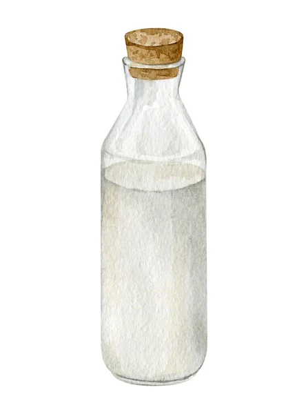 Akwarela ilustracja szklana butelka mleka — Zdjęcie stockowe
