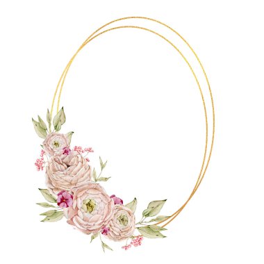 Çiçekli altın çerçeve ve yuvarlak çelenkler