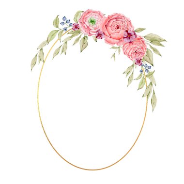 Çiçekli altın çerçeve ve yuvarlak çelenkler