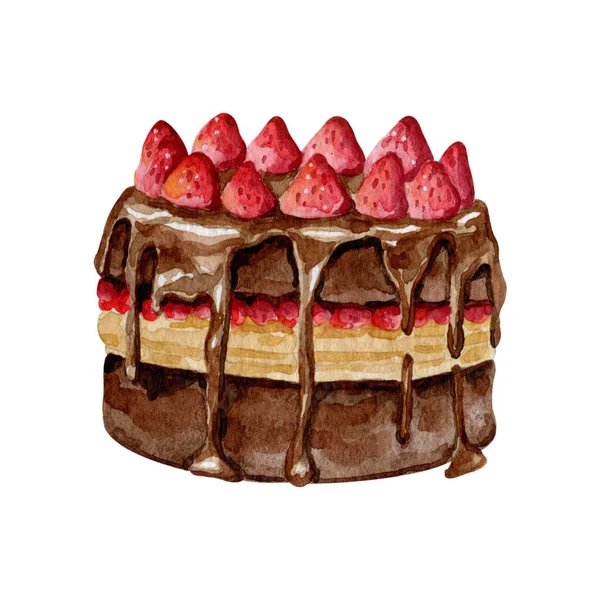 Akwarela słodki deser ciasto dla logo piekarni — Zdjęcie stockowe
