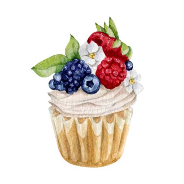 Tatlı tatlı keklerin suluboya çizimi