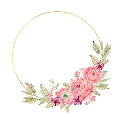 Çiçekli altın çerçeve ve yuvarlak çelenkler