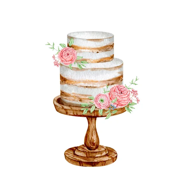 Акварельний солодкий торт десерт для логотипу хлібобулочних виробів — стокове фото