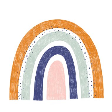 Beyaz arkaplandaki izole edilmiş elementlerin rengarenk gökkuşağı çizimi