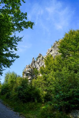 Rothaar Dağları 'ndaki Istenberg' deki Bruchhauser Steine yakınlarındaki manzara. Sauerland 'de yürüyüş patikaları..