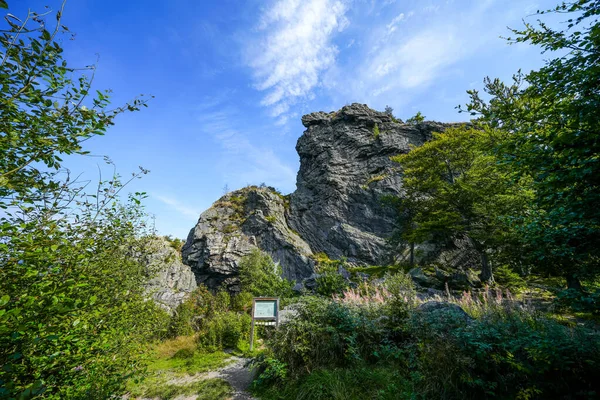 Rothaar Dağları 'ndaki Istenberg' deki Bruchhauser Steine yakınlarındaki manzara. Sauerland 'de yürüyüş patikaları..