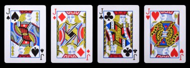 Siyah arkaplanda izole edilmiş dört Jack kart takımı.