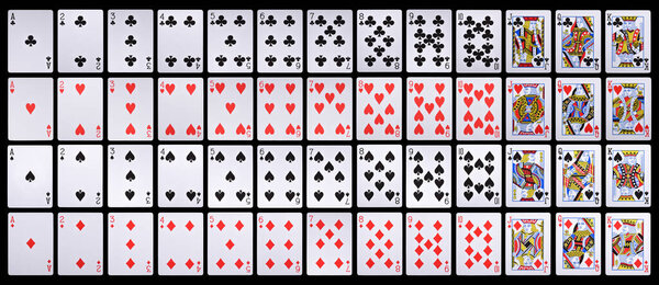 Complete collection of playing cards isolated on black background
