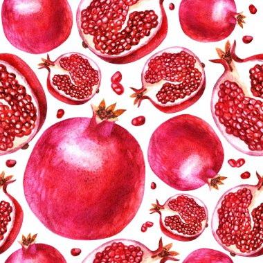 Sulu boya resim, desen. Suluboya nar, yarım bir nar Granat çilek
