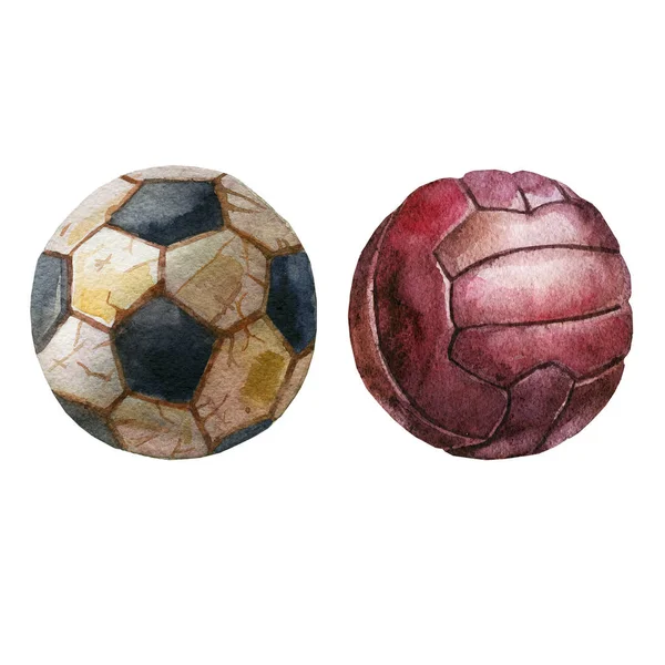 水彩イラスト セット ボール サッカー バレーボール ボール — ストック写真