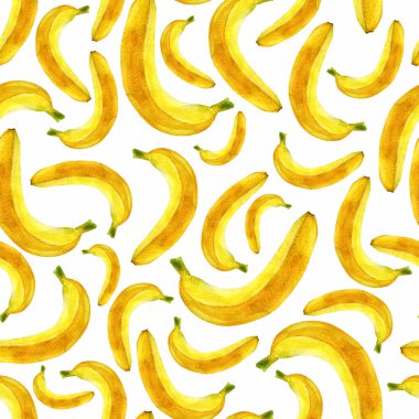 Sulu boya resim, desen. Beyaz bir arka plan üzerinde muz