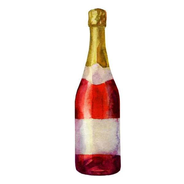 Акварель Красная Бутылка Шампанского Игристое Вино — стоковое фото