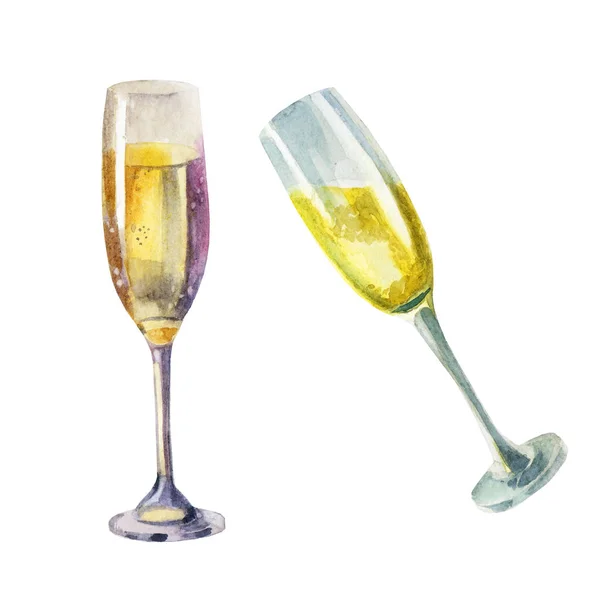 Akvarell Illustration Vinglas Champagne Glas Mousserande Vin — Stockfoto