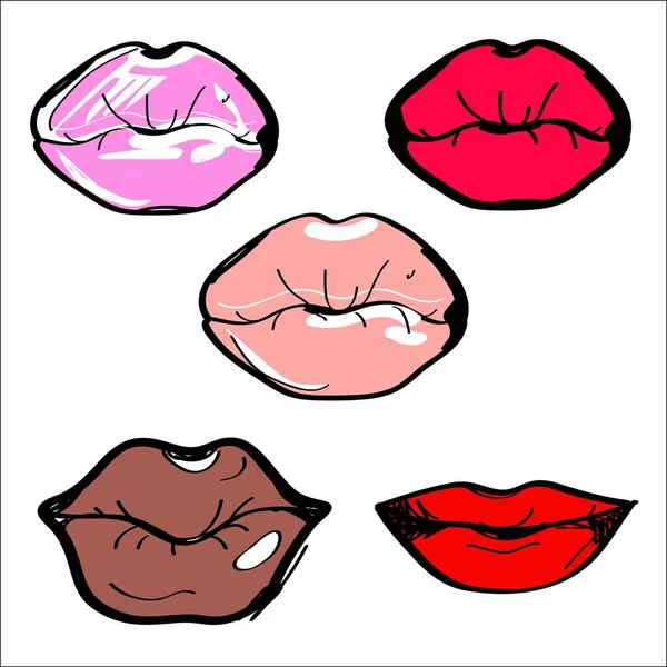 Vector Illustration Lips Different Shapes Colors — Stock Vector