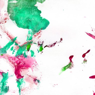 Suluboya illüstrasyon. Doku. Suluboya şeffaf leke. Bulanıklık, sprey. Yeşil ve pembe renk.