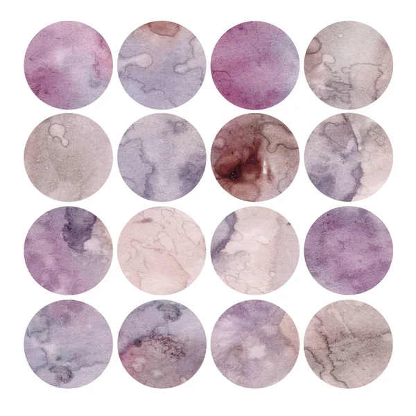 Illustrazione ad acquerello, set. Struttura ad acquerello a forma di cerchio. Tonalità di rosa e grigio . — Foto Stock