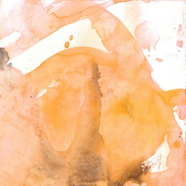 Suluboya illüstrasyon. Doku. Suluboya şeffaf leke. Bulanıklık, sprey. Turuncu renk.