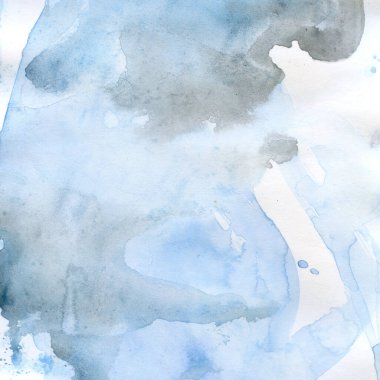 Suluboya çizimi. Doku. Suluboya şeffaf leke. Görüntü spreyi. Mavi-gri renk.