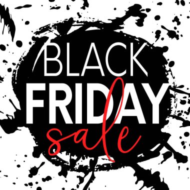 Kara Cuma indirimli poster, arka planda fırça darbesi ve mürekkep lekeleri. Kara Cuma indirimli reklam afişi.