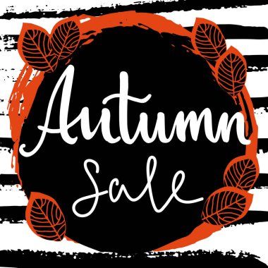 Sonbahar satış metin afiş. Sonbahar satış poster ve arka plan elle çizilmiş dokuları ve sonbahar yaprakları çiçek