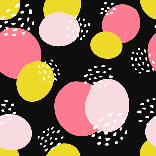 Abstrakta former sömlös collage mönster med prickar, blommor, runda och vinklar och geometriska element. Utbytbar modern tapet bakgrund för webben, banderoller, kort, tyg, textil och yta design — Stock vektor