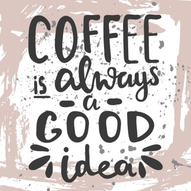 El çizimi arka planda kahve harfleri. Kahve her zaman iyi bir fikirdir.