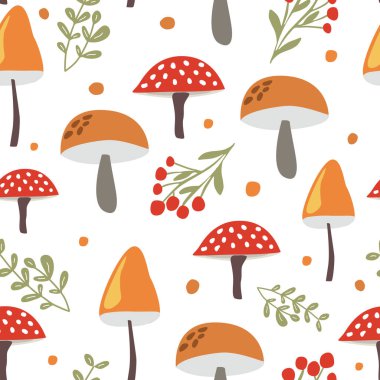 Sonbahar ve sonbahar mevsimi pürüzsüz. Kumaş, tekstil, ambalaj kağıdı, duvar kağıdı yüzey tasarımı için el çizimi İskandinav tarzı tekrarlanan arka plan dokusu.