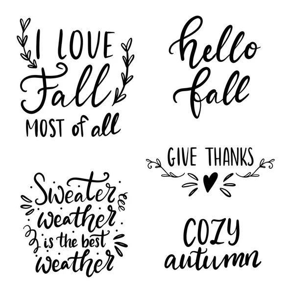 一套用于卡片、横幅、招贴画设计的手绘字母秋天、秋天和感恩节格言和法术. — 图库矢量图片
