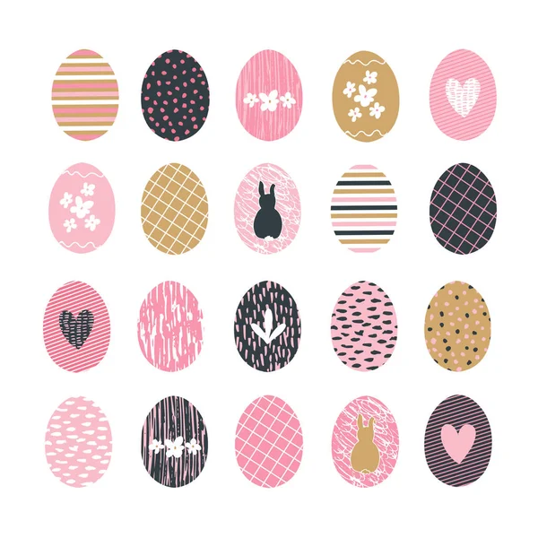 Coleta de ovos de Páscoa com texturas desenhadas à mão e elementos de decoração, florais, coração, bonny. Azul, amarelo, rosa, cores pastel — Fotografia de Stock