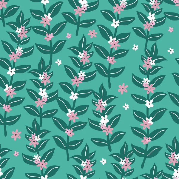 Nahtloses Muster mit exotischen Blumen für Stoff, Tapeten und Textildesign. Moderne Blume Hintergrund mit grünen Blättern und rosa Blüten — Stockfoto