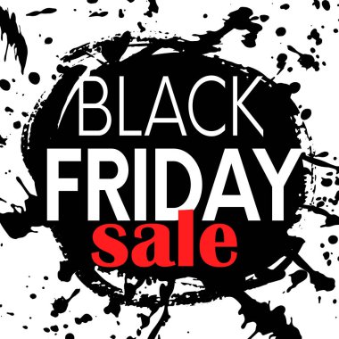 Kara Cuma indirimli poster, arka planda fırça darbesi ve mürekkep lekeleri. Kara Cuma indirimli reklam afişi.