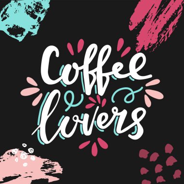 Kahve severlerin elleri siyah arka plan ve renkli fırça darbelerine harf çizer.