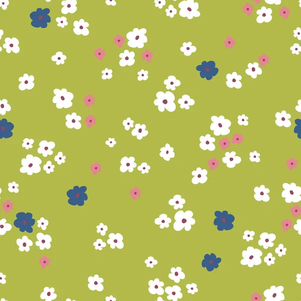 Décor floral sans couture avec fleurs modernes dessinées à la main pour les produits de printemps et d "été, tissus, enveloppes, vêtements, bébés et pouponnières, dessins pour enfants — Image vectorielle
