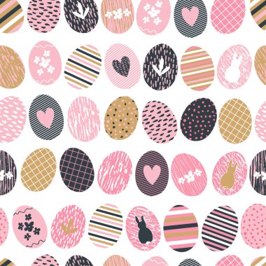 Paskalya yumurtalarının modern hipster tarzı kusursuz desenleri var.