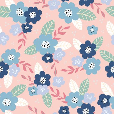 Bahar ve yaz ürünleri, kumaş, ambalaj, giysi, bebek ve kreş için dandik modern el çizimleriyle kusursuz çiçek deseni, çocuk tasarımları.