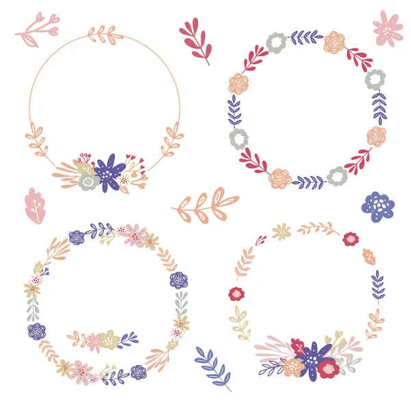 Set med enkla blommor kransar och buketter för bröllopsinredning, inbjudan, gratulationskort design — Stock vektor