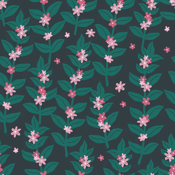 Nahtloses Muster mit exotischen Blumen für Stoff, Tapeten und Textildesign. Moderne Blume Hintergrund mit grünen Blättern und rosa Blüten — Stockvektor