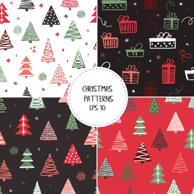 Geleneksel Noel ve Yeni Yıl desenleri yeşil, kırmızı ve beyaz renklerde dizilir. Çiçekler, böğürtlenler, kutsal, ökseotu, Noel ağaçları ve karalama tarzında çiçekler..