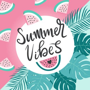 Soyut yaz tasarım kartı baskılar, el ilanları, afişler, davetiyeler, özel teklifler ve daha fazlası için iyidir. El çizimi modern harfler Yaz titreşimleri ve yaz hakkında yazılar