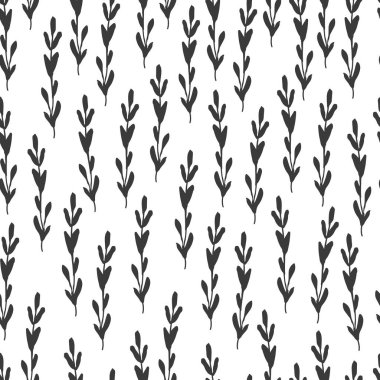 Kusursuz desenli, elle çizilmiş siyah beyaz çiçekler. Kumaş, duvar kağıdı, markalaşma, tekstil tasarımı için zarif döşeme dokusu