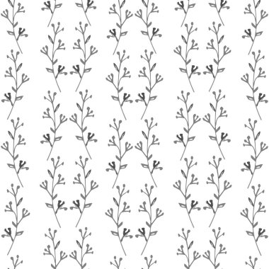 Kusursuz desenli, elle çizilmiş siyah beyaz çiçekler. Kumaş, duvar kağıdı, markalaşma, tekstil tasarımı için zarif döşeme dokusu