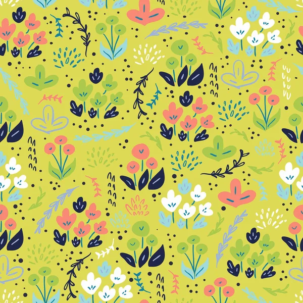 Abstrakte Blumen florales nahtloses Muster für Stoffe, Textilien, Tapeten und andere Produkte Design. Skurrile Hand gezeichnet kachelbaren Hintergrund — Stockvektor