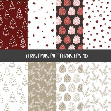 Geleneksel Noel ve Yeni Yıl desenleri yeşil, kırmızı ve beyaz renklerde dizilir. Çiçekler, böğürtlenler, kutsal, ökseotu, Noel ağaçları ve karalama tarzında çiçekler..